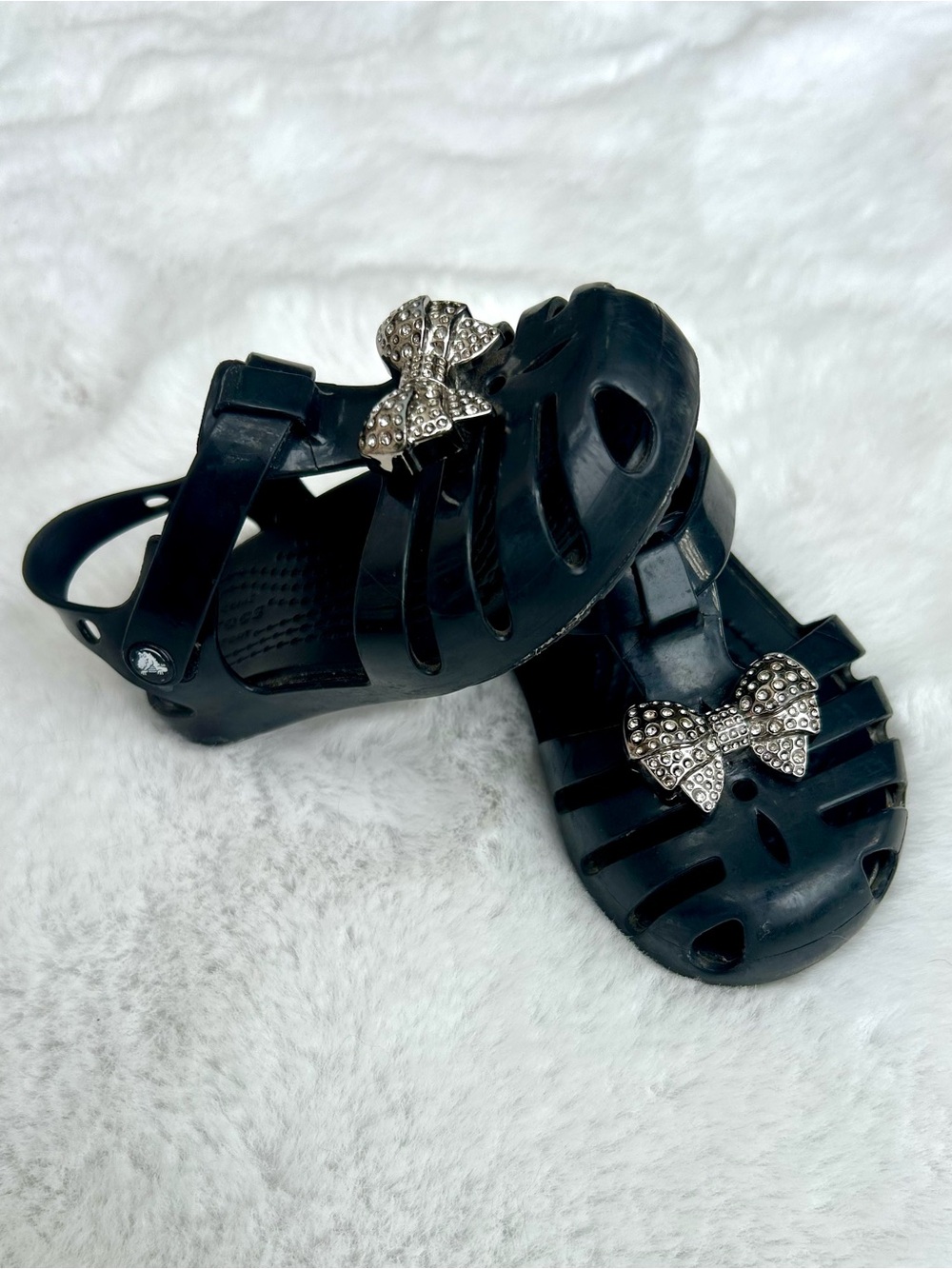 Crocs Isabella Charm Kids Black Jelly Sandals with Sparkle Bow Toddler 5
